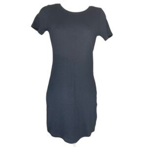 Open Edit T-Shirt Dress W/S Black Ribbed Knit Mini Short Sleeve LN/NWOT